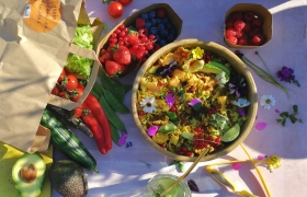 Rijstsalade met chili jackfruit