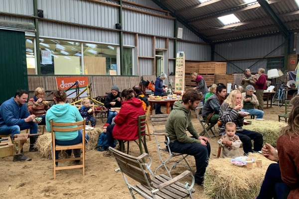Vrijwilligers oogsten stokbonen op Odin boerderij De Beersche Hoeve