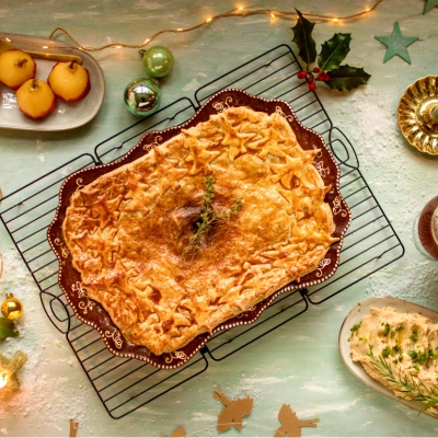 Steak pie met kastanjes en bier