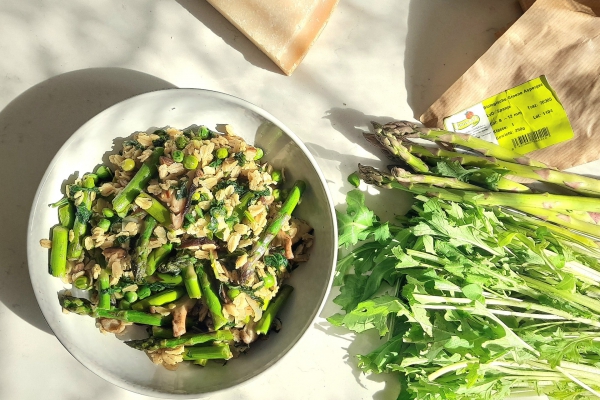 Havermout 'risotto' met raapstelen en asperges