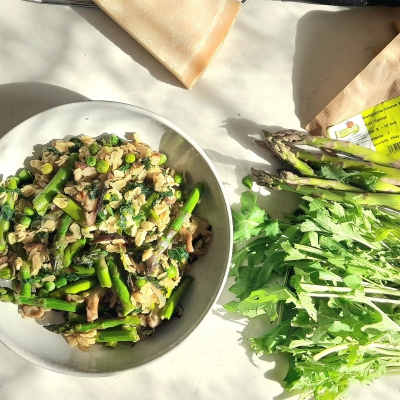 Havermout 'risotto' met raapstelen en asperges