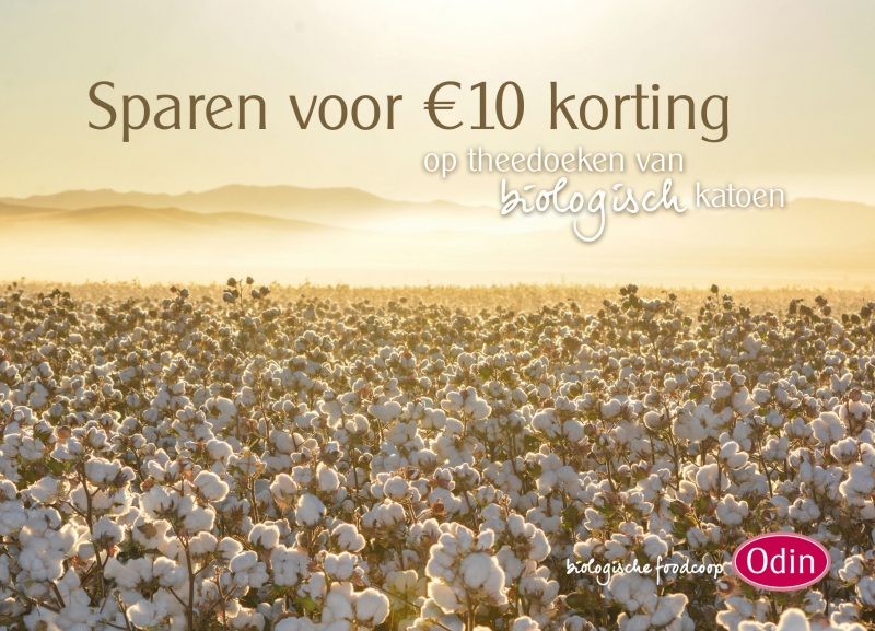 Sparen voor korting op theedoeken van biologisch katoen