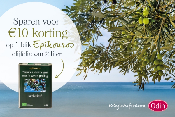 Sparen voor €10 korting op een blik olijfolie van Epikouros (2 liter)