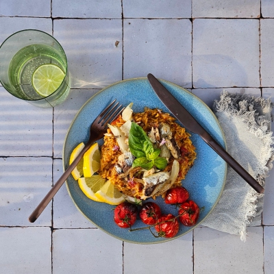 Afrikaanse jollof met venkel en sardientjes