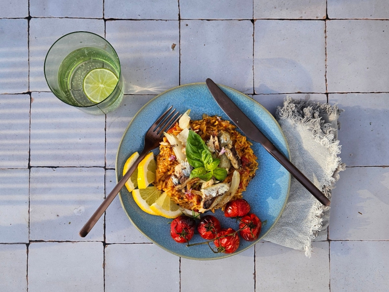 Afrikaanse jollof met venkel en sardientjes