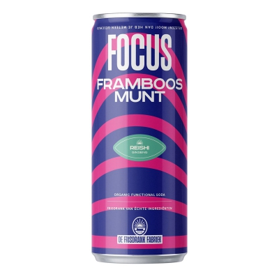 Frisdrank focus framboos & munt (blikje) DE FRISDRANK FABRIEK
