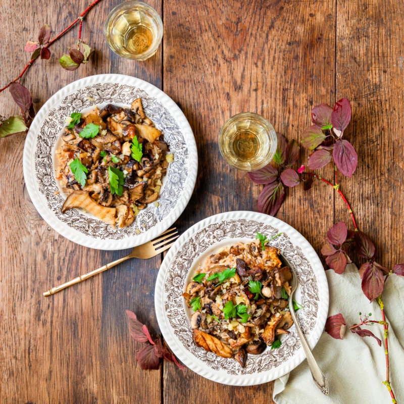 Orzotto met paddenstoelen, aardpeer en bergkaas
