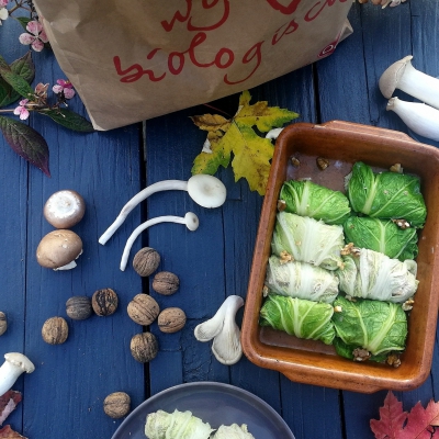 Chinese koolpakketjes met Oosterse paddenstoelen en linzen