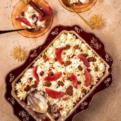 Tiramisu met stoofpeertjes en speculaas