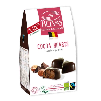 Cacao hearts natuurlijk gezoet vegan BELVAS