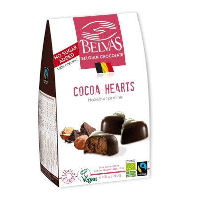 Cacao hearts natuurlijk gezoet vegan BELVAS
