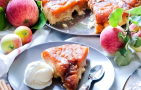 Omgekeerde appeltaart met noten