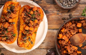 Butternut gevuld met prei en gehakt