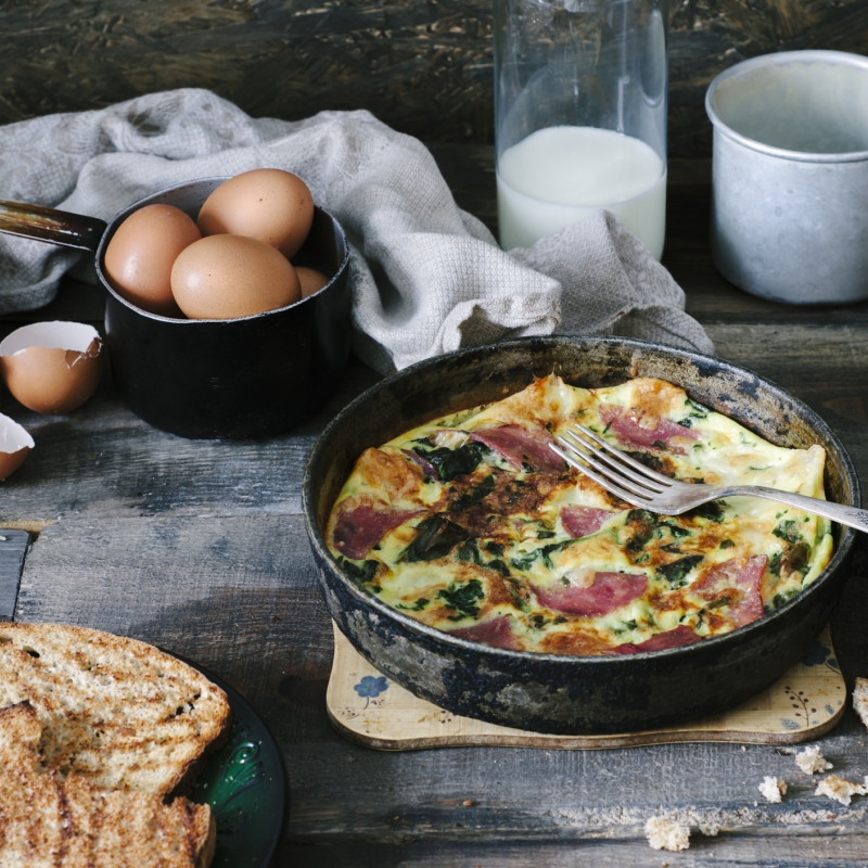 Prei en taugé met ham en eieren