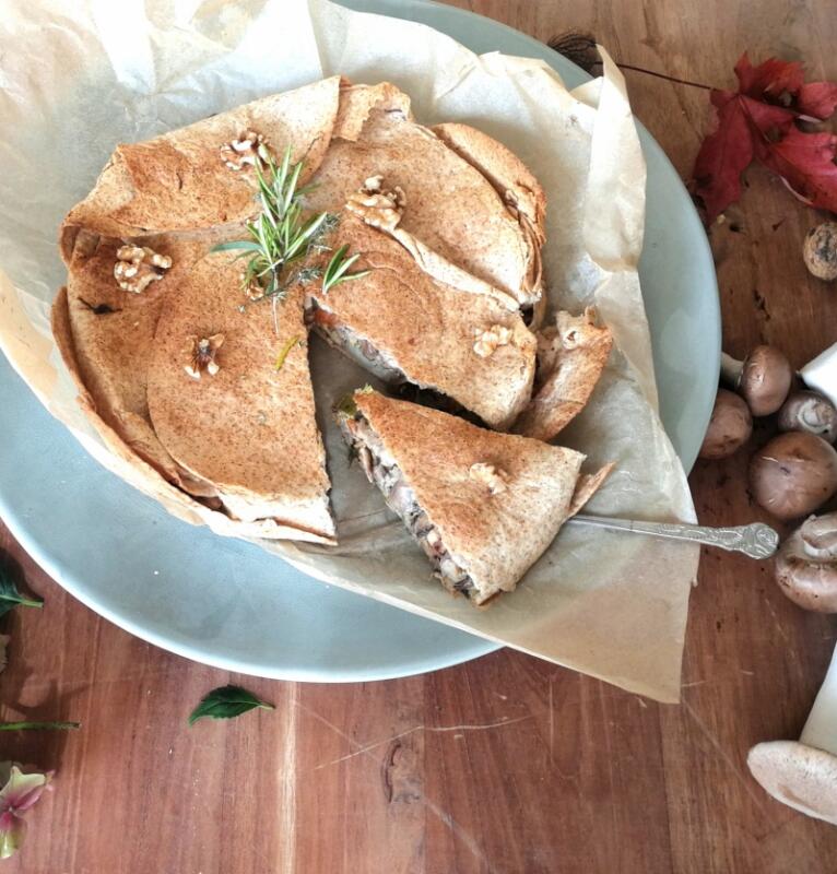 Tortilla pie met paddenstoelen